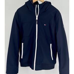 Tommy Hilfiger Navy Blue Softshelll Hooded Bomber Jacket Nautical Sailor Classic